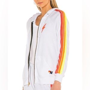 Aviator Nation Five Stripe Hoodie, White/Neon Stripe